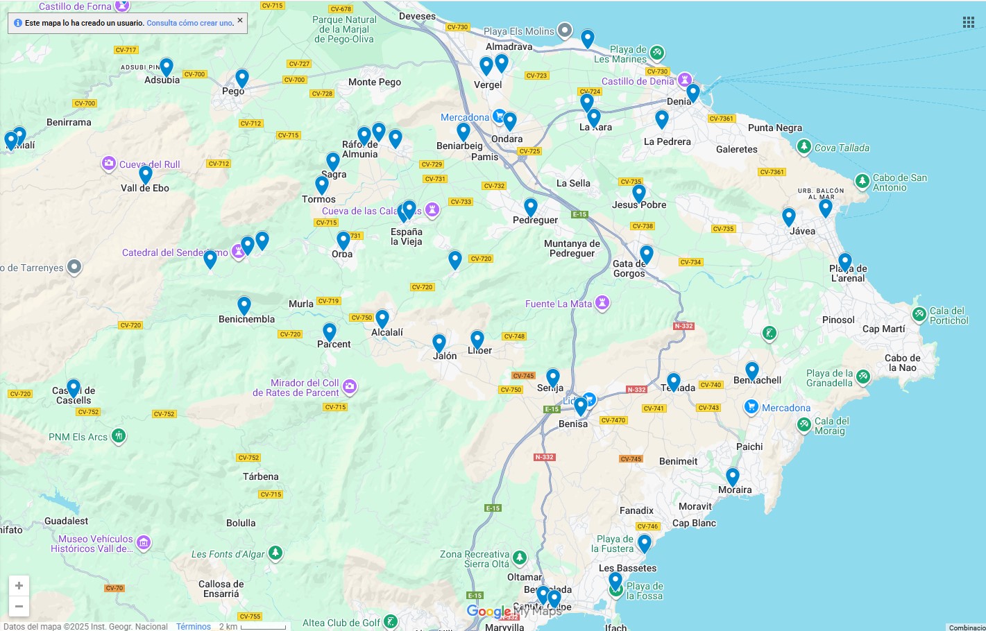 Figura 3: Mapa de Municipios y Centros de Salud de la Marina Alta.